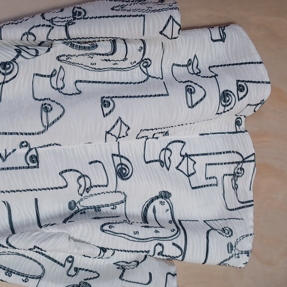 Et Lois Wearable Art White Button Front Shirt Black Scribble Face, Clocks Design - Picture 12 of 15